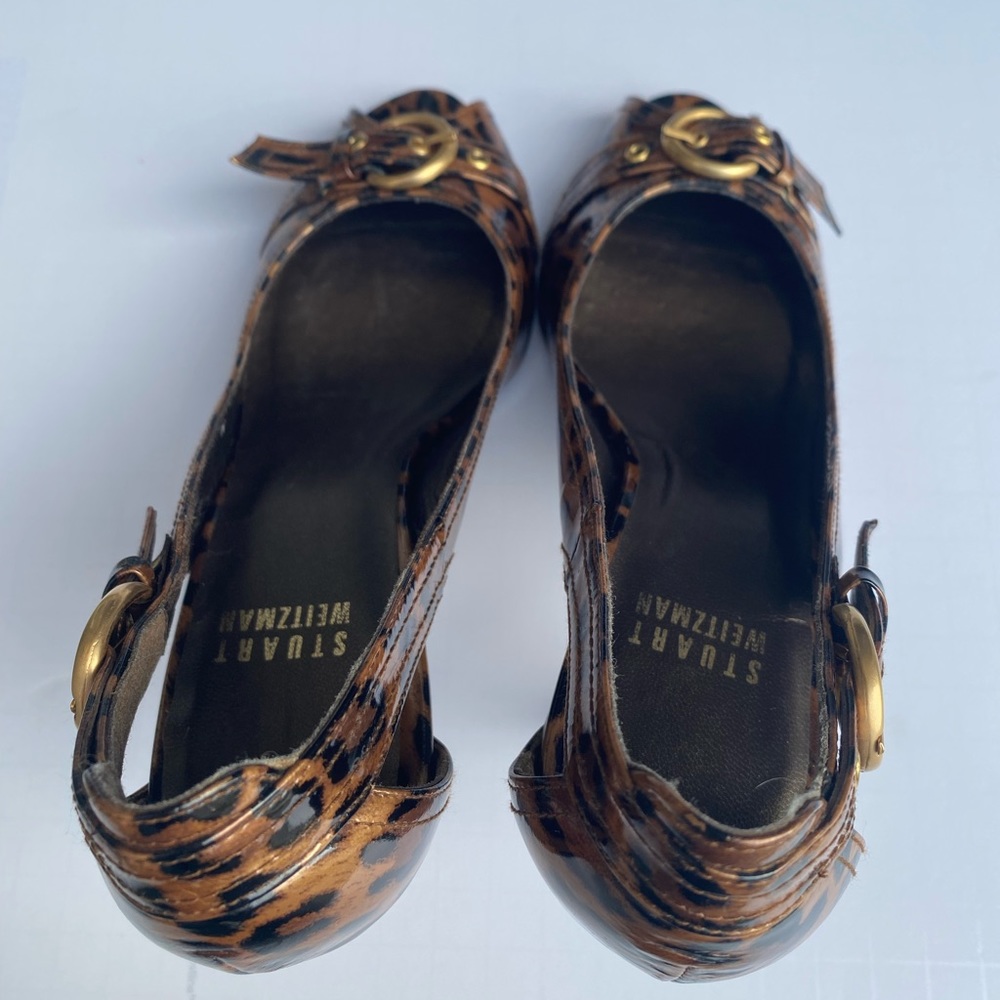 Stuart Weitzman Leopard Print Peep Toe Heels Women’s size 7N Patent Leather - Picture 12 of 15